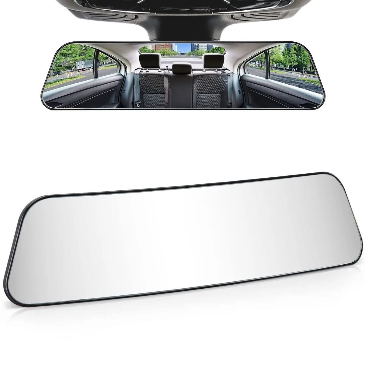 12" Panoramic Clip-On Rearview Mirror, Wide Angle Convex 1