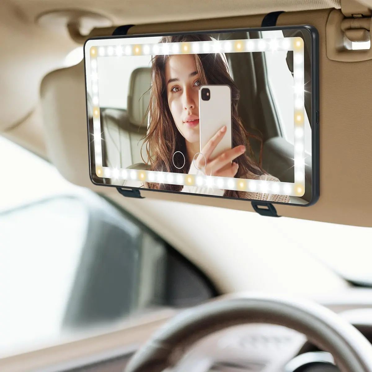 Car Sun Visor Vanity Mirror With Lights, Rechargeable 60 Led 1