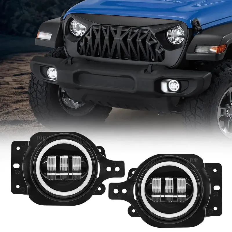 Suparee 4" White Jeep Led Fog Lights With Halo Drl For 2018+ Wrangler Jl Gladiator Jt 1