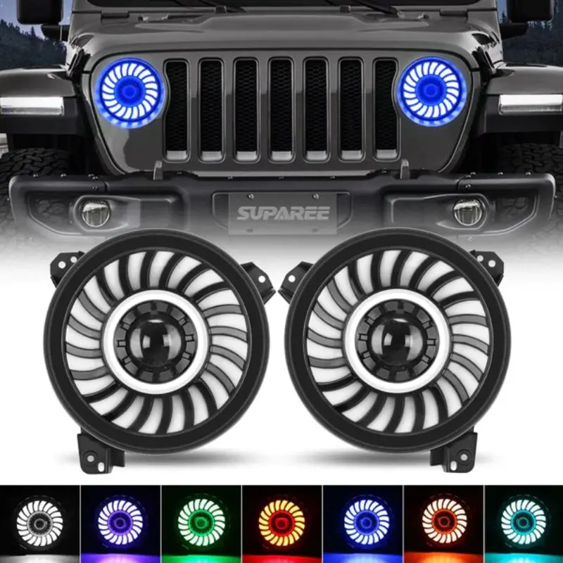 Suparee 9" Jeep Rgbw Led Headlights With 3D Lens For 2018+ Wrangler Jl & Gladiator Jt 1