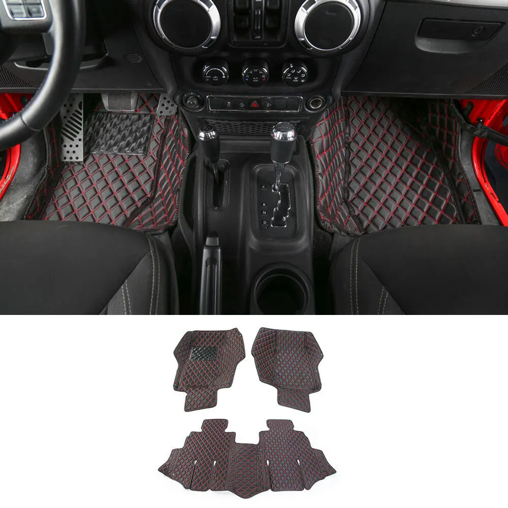 Premium Red Accent Leather Floor Mats 1