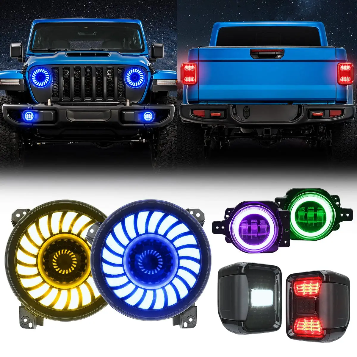 Suparee Jeep Gladiator Led Rgbw Headlights & Rgb Fog Lights & Tail Lights For 2020+ Jt 1