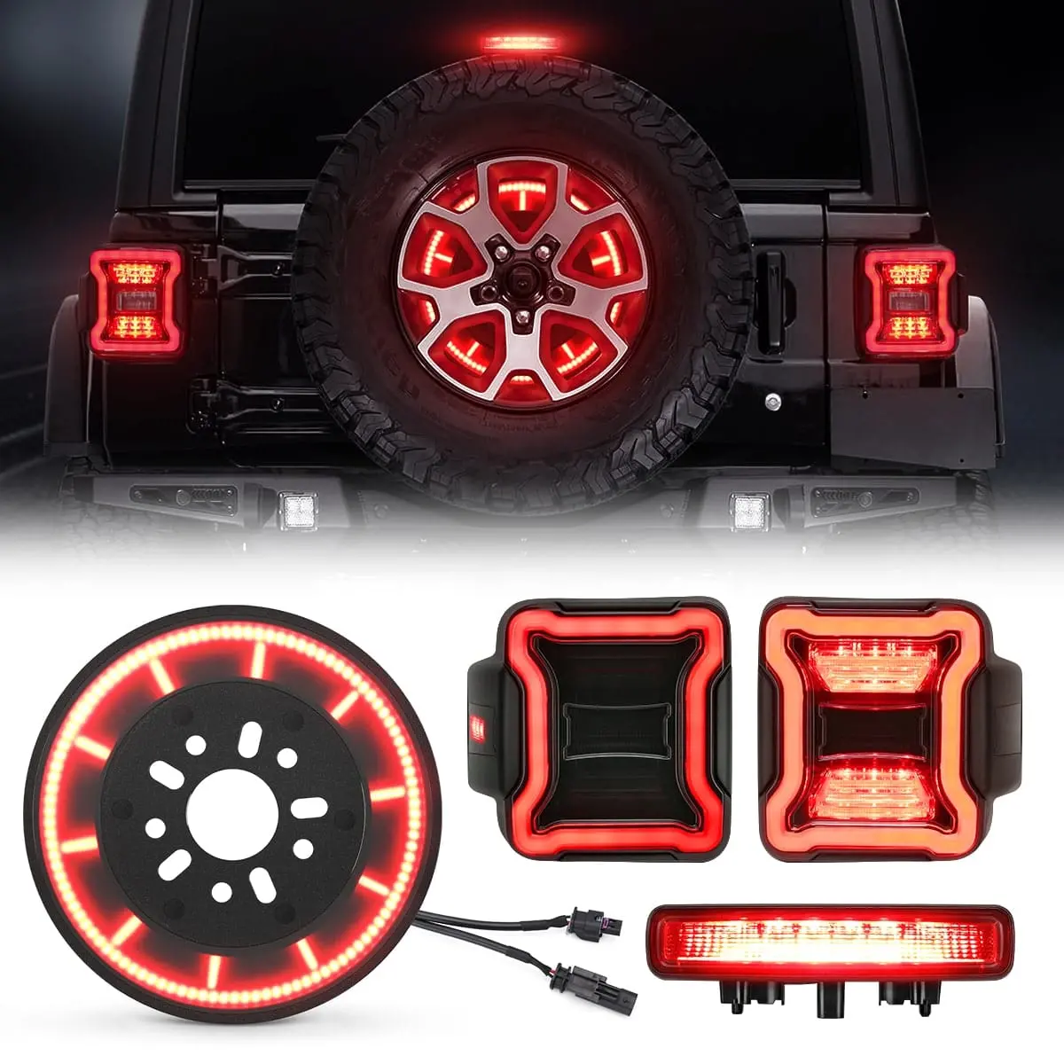 Suparee Jeep Wrangler Led Tail Lights With Spare Tire Light & 3Rd Brake Light Set For Jl 1