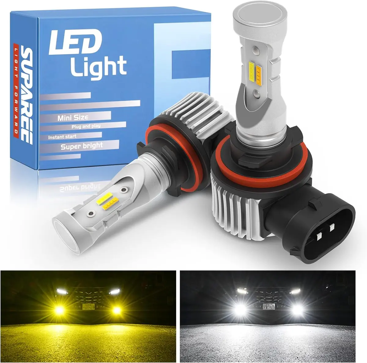 Suparee H11 H8 H9 Led Fog Light Bulbs With 6500K White & 3000K Yellow 1