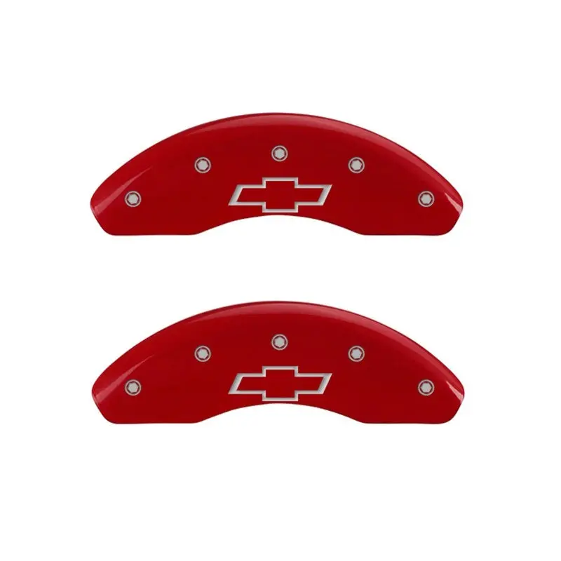 Mgp Engraved Front Brake Caliper Covers – Bowtie Logo Design With Red Finish And Silver Chrome Trim 1