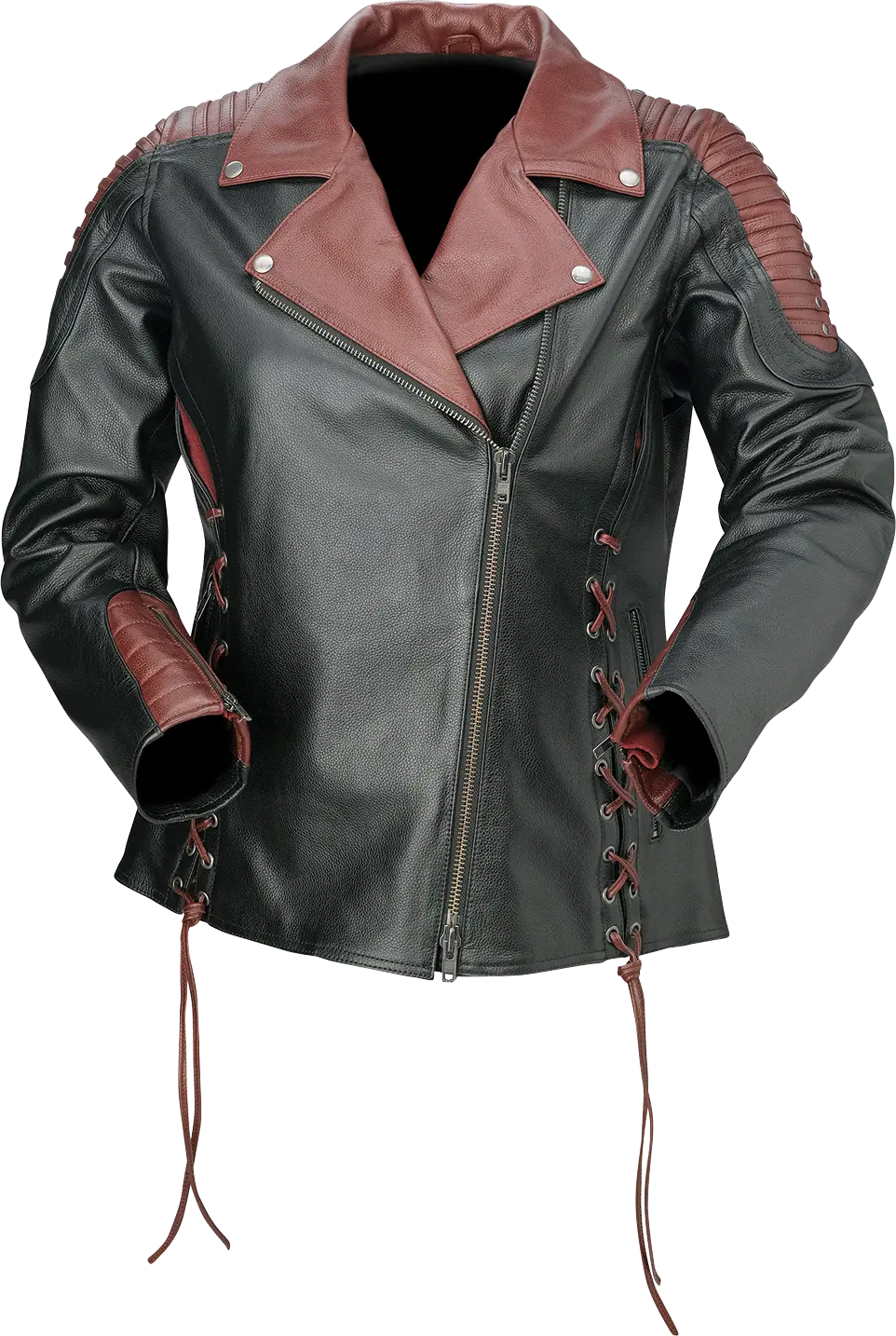 Z1R Women’S Leather Motorcycle Jacket – Black And Red Colorway, Medium (Model #2813-1011) 1