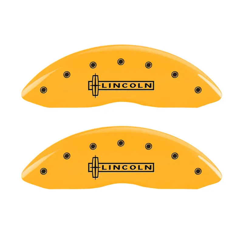 Mgp 4 Caliper Covers Engraved Front & Rear Lincoln Yellow Finish Black Ch 1